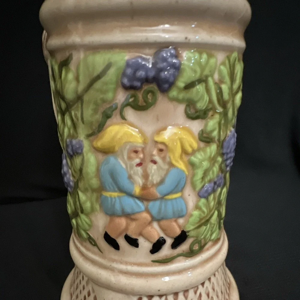 Vintage Judy Baker 1975 Breweriana Beer Stein with Figural Castle Lid Grapevine